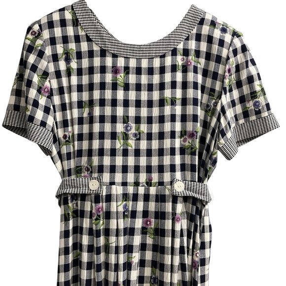 Vintage SLR Gingham Plaid Maxi Dress Womens 12 Floral Embroidered Cottagecore - Picture 2 of 11